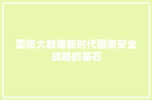 国防大数据新时代国家安全战略的基石