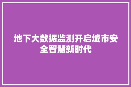 地下大数据监测开启城市安全智慧新时代