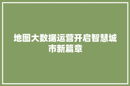 地图大数据运营开启智慧城市新篇章