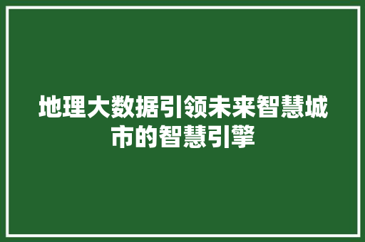地理大数据引领未来智慧城市的智慧引擎