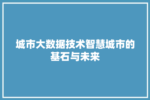 城市大数据技术智慧城市的基石与未来