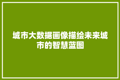 城市大数据画像描绘未来城市的智慧蓝图