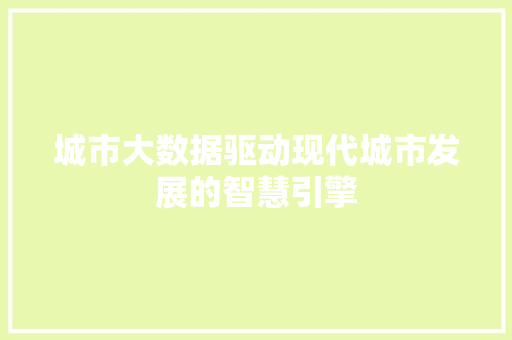 城市大数据驱动现代城市发展的智慧引擎