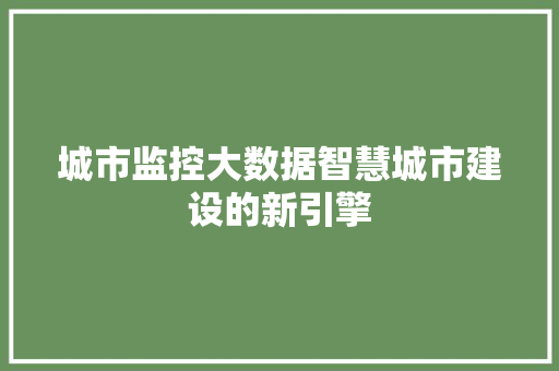 城市监控大数据智慧城市建设的新引擎