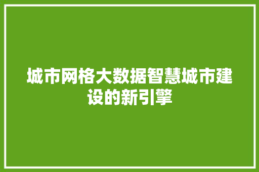 城市网格大数据智慧城市建设的新引擎