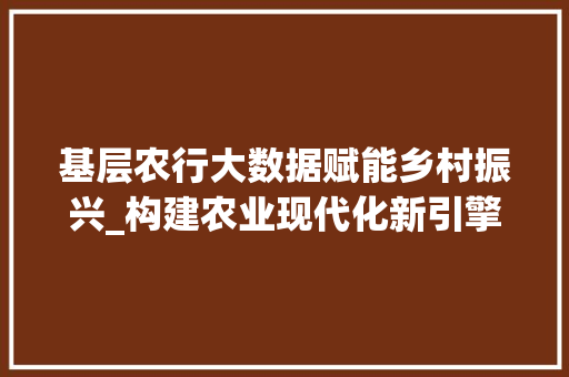 基层农行大数据赋能乡村振兴_构建农业现代化新引擎 建站教程