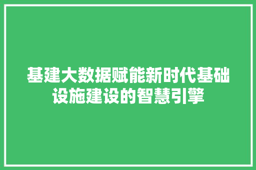 基建大数据赋能新时代基础设施建设的智慧引擎