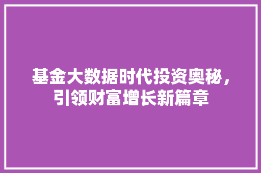 基金大数据时代投资奥秘，引领财富增长新篇章