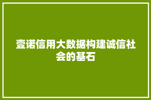 壹诺信用大数据构建诚信社会的基石
