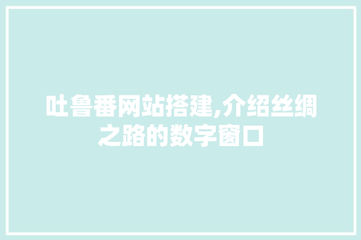 吐鲁番网站搭建,介绍丝绸之路的数字窗口