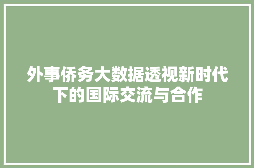 外事侨务大数据透视新时代下的国际交流与合作