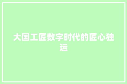 大国工匠数字时代的匠心独运