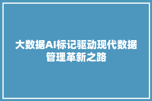 大数据AI标记驱动现代数据管理革新之路