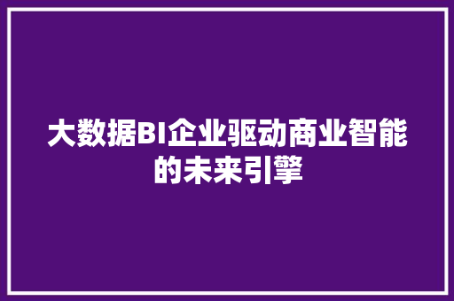 大数据BI企业驱动商业智能的未来引擎
