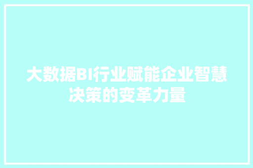 大数据BI行业赋能企业智慧决策的变革力量