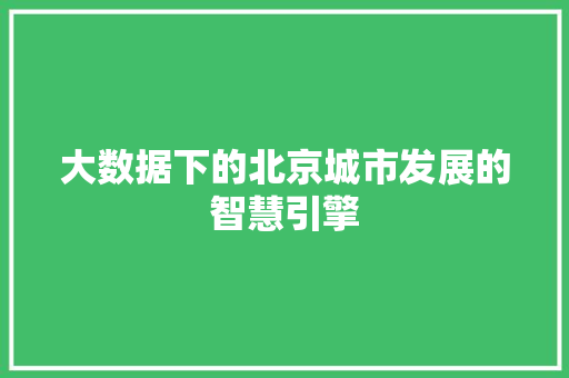 大数据下的北京城市发展的智慧引擎