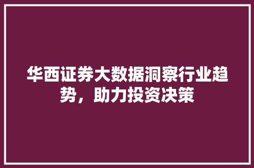 华西证券大数据洞察行业趋势，助力投资决策