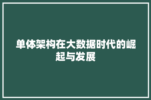 单体架构在大数据时代的崛起与发展