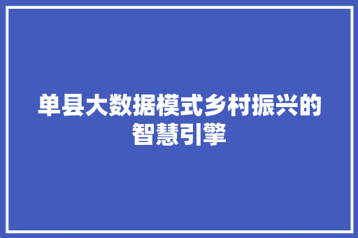 单县大数据模式乡村振兴的智慧引擎