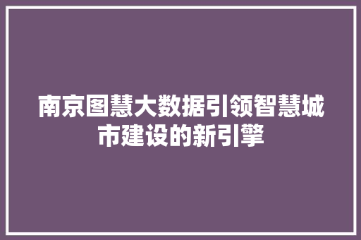 南京图慧大数据引领智慧城市建设的新引擎
