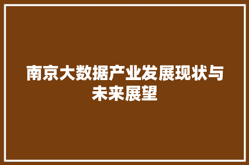 南京大数据产业发展现状与未来展望