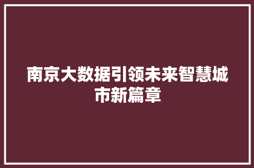 南京大数据引领未来智慧城市新篇章