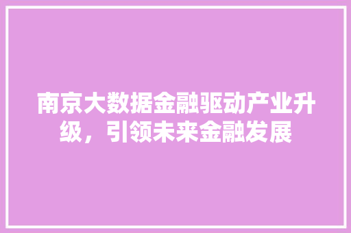 南京大数据金融驱动产业升级，引领未来金融发展