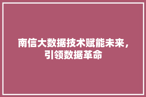 南信大数据技术赋能未来，引领数据革命