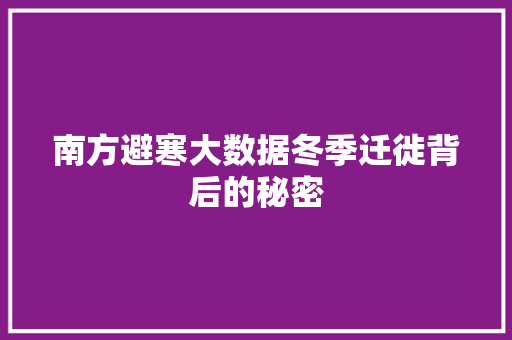 南方避寒大数据冬季迁徙背后的秘密