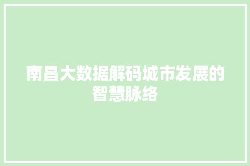 南昌大数据解码城市发展的智慧脉络
