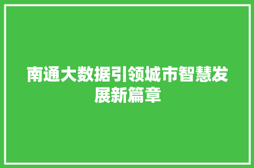南通大数据引领城市智慧发展新篇章
