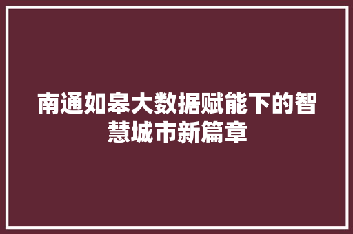 南通如皋大数据赋能下的智慧城市新篇章