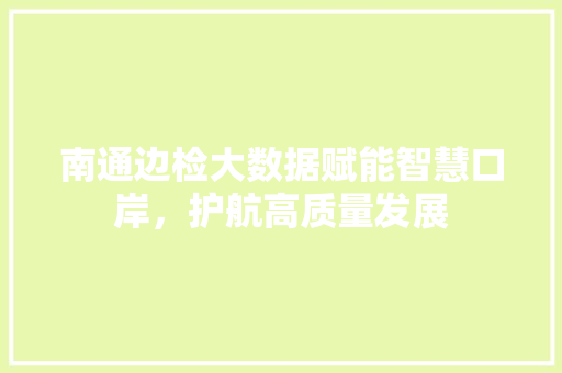 南通边检大数据赋能智慧口岸，护航高质量发展
