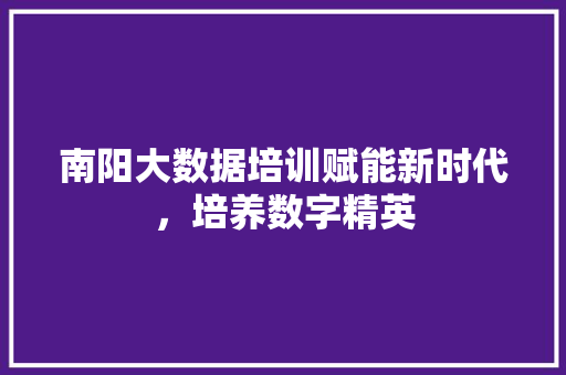 南阳大数据培训赋能新时代，培养数字精英