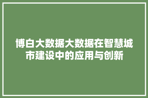 博白大数据大数据在智慧城市建设中的应用与创新