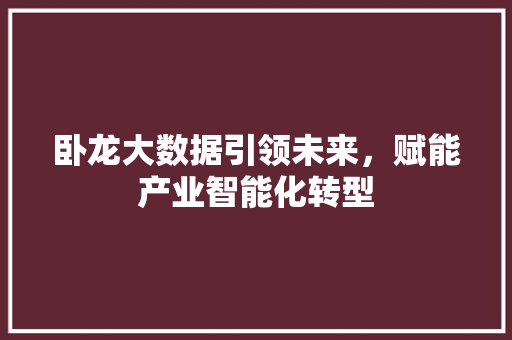 卧龙大数据引领未来，赋能产业智能化转型