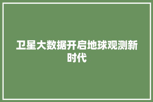 卫星大数据开启地球观测新时代