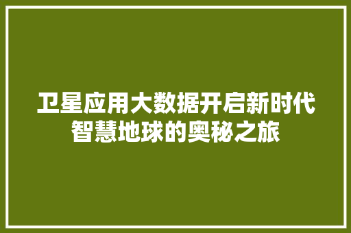 卫星应用大数据开启新时代智慧地球的奥秘之旅