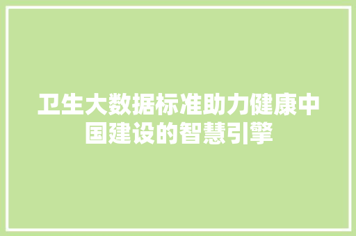 卫生大数据标准助力健康中国建设的智慧引擎