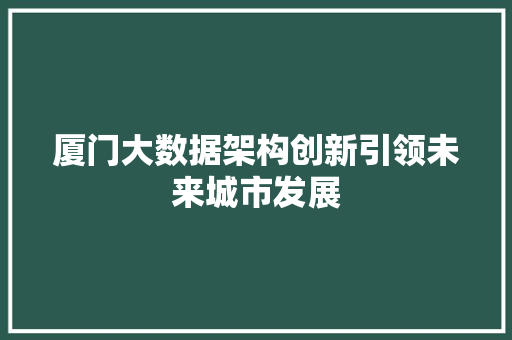 厦门大数据架构创新引领未来城市发展