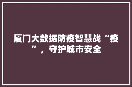 厦门大数据防疫智慧战“疫”，守护城市安全
