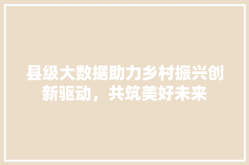 县级大数据助力乡村振兴创新驱动，共筑美好未来