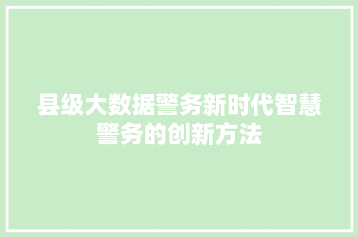 县级大数据警务新时代智慧警务的创新方法