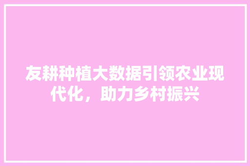 友耕种植大数据引领农业现代化，助力乡村振兴