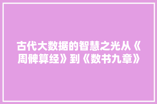 古代大数据的智慧之光从《周髀算经》到《数书九章》