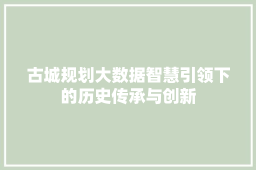 古城规划大数据智慧引领下的历史传承与创新