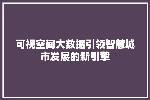 可视空间大数据引领智慧城市发展的新引擎