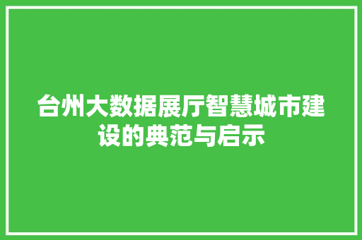 台州大数据展厅智慧城市建设的典范与启示