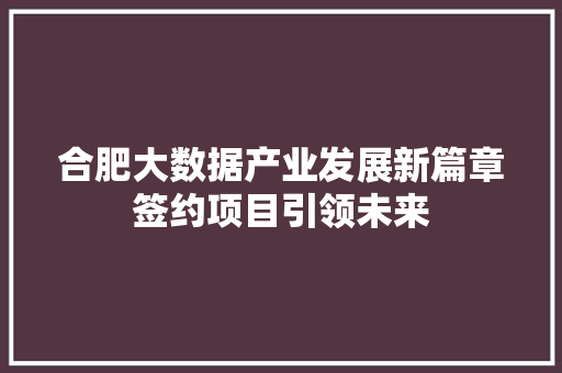 合肥大数据产业发展新篇章签约项目引领未来