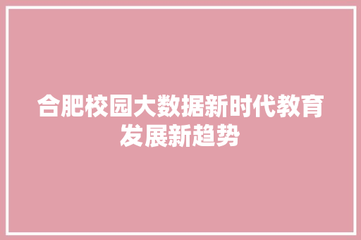 合肥校园大数据新时代教育发展新趋势